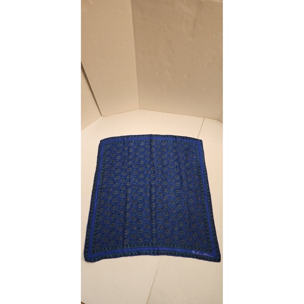 Vintage Anne Klein Silk Scarf Paisley Blue Teal White 25x25.5 Inch